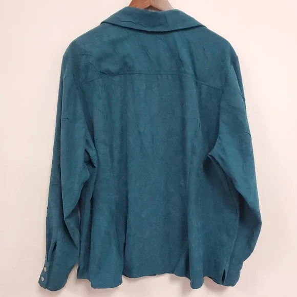 Coldwater Creek Women Faux Suede Long Sleeve Button Up Top Size 3X Jewel Classic - Picture 3 of 9